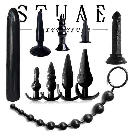 Double-Ended Anal Sex Toy – Black Silicone Butt Plug Set for Intense Dual Pleasure