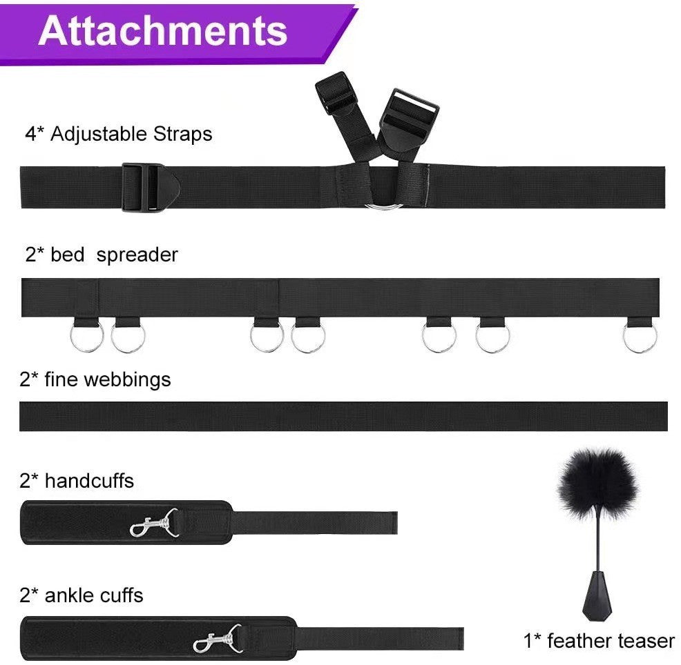 Double sex toy Sleeper Strap Tie Down Handcuffs Footcuffs Tie Down Set