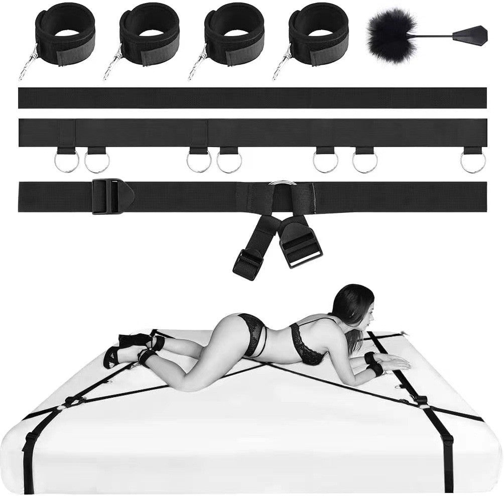 Double sex toy Sleeper Strap Tie Down Handcuffs Footcuffs Tie Down Set
