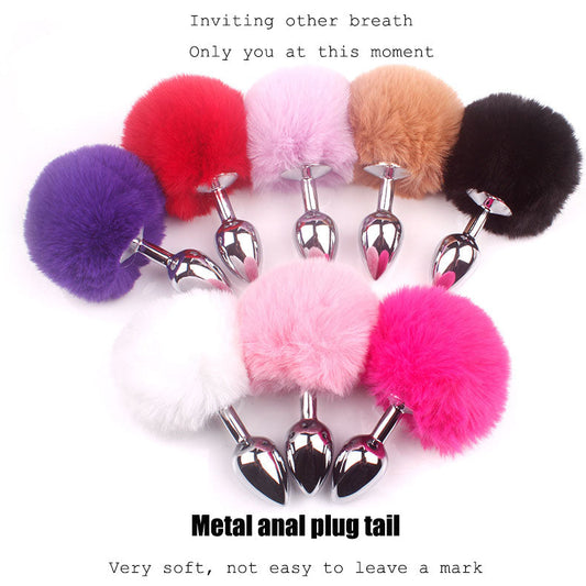 Cute Soft Artificial Feather Ball Tail Metal Anal Plug