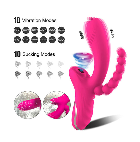 Powerful Multi-use Sucking Licking Vibrator With Anal Beads